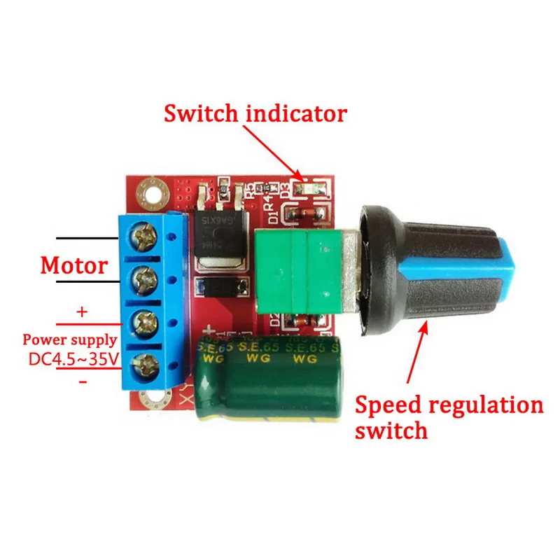 

Mini 5A 90W PWM 12V DC Motor Speed Controller Module DC-DC 4.5V-35V Adjustable speed controller Control governor switch 24V
