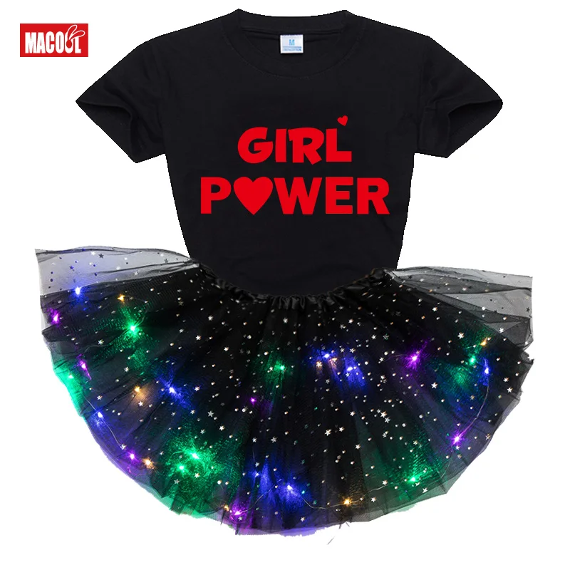

Tutu Dress for Kids Girls Clothing Sets girl power Fashion Tutu Dress+short T Shirt 2 Pcs Set Children Girl Clothing Outfit Set