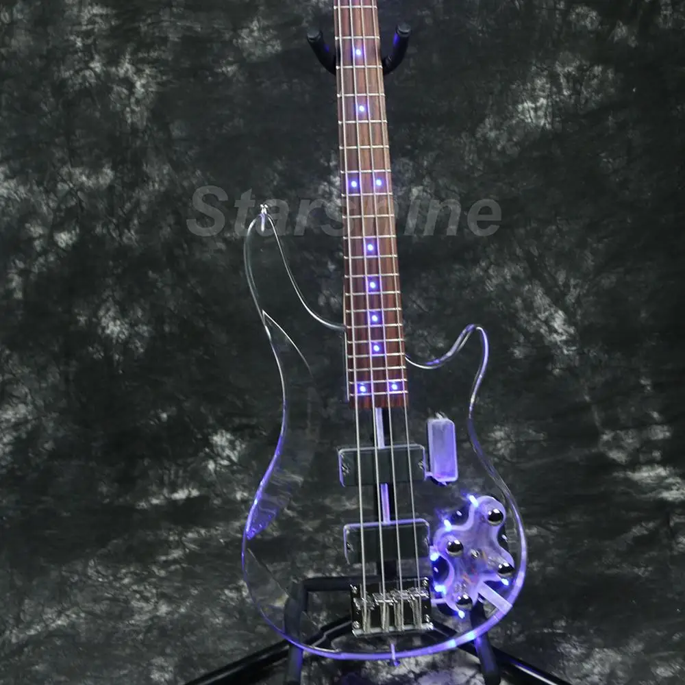

4-струнсветодиодный светодиодсветильник электрическая бас-гитара, синий цвет, акриловый корпус