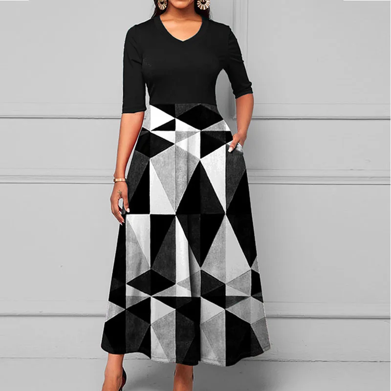 

Женское длинное платье в горошек, Элегантное повседневное свободное платье в полоску с круглым вырезом, с рукавом до локтя, офисное праздни...