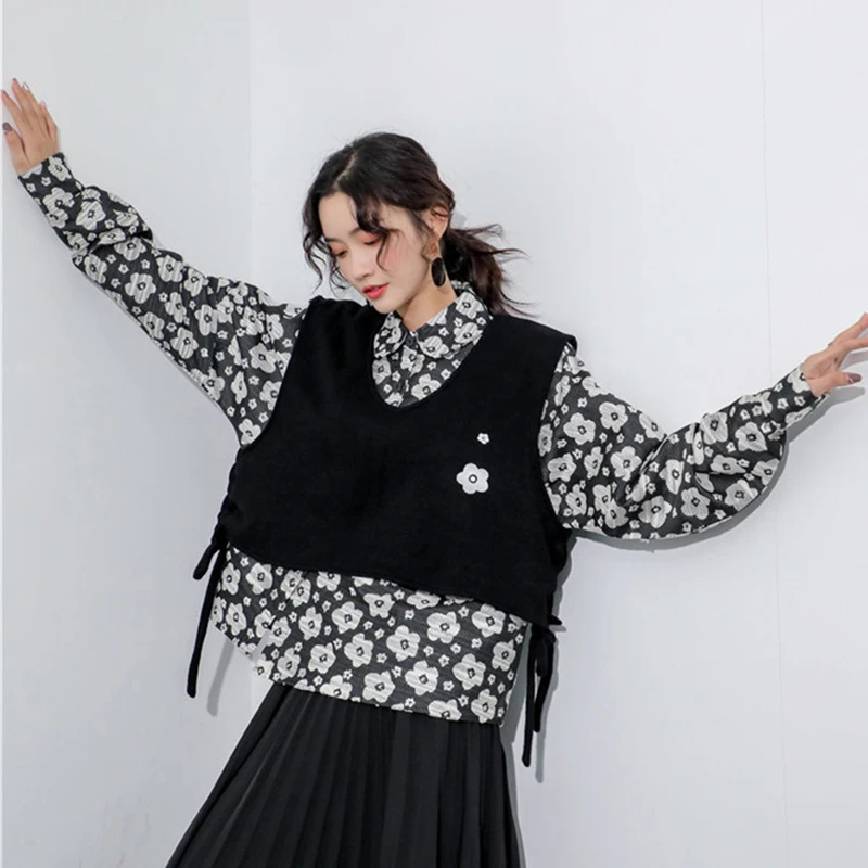 

SISPELL Print Hit Color Blouse Shirt For Female Lapel Collar Long Sleeve Loose Women's Casual Shirt Fashion Streetwear 2021