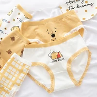panties for girls yellow bear lace cute panties 100 cotton panties for women cartton underpants culotte fille kawaii underwear
