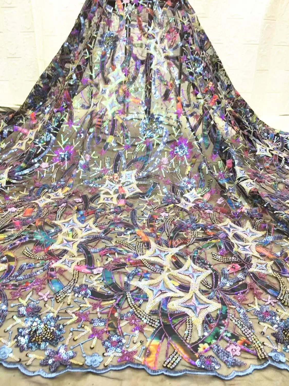 

African French Mesh Lace Fabric Fashion Nigerian sequins Lace Fabric Top Quality Elegant chiffon Embroidery For Clothing Lace