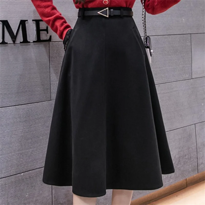 

Женская шерстяная юбка с поясом, модная облегающая трапециевидная юбка средней длины с высокой талией, плотная Теплая юбка, SYXBSQ436, новинка з...