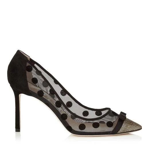 

Color matching black net pointed sexy fashion high heels high heels