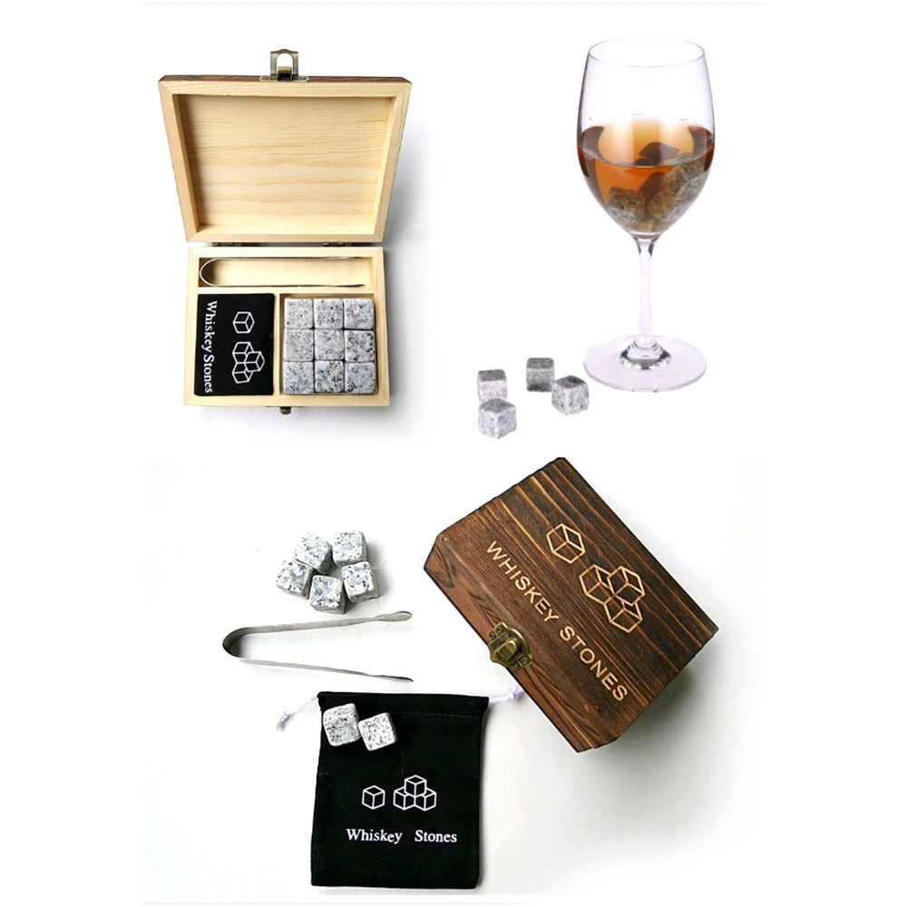 9pcs Whiskey Stone Ice Stones Drinks Cooler Cubes Beer Rocks Granite with Pouch Tong For Bar Summer Cool Tool | Дом и сад