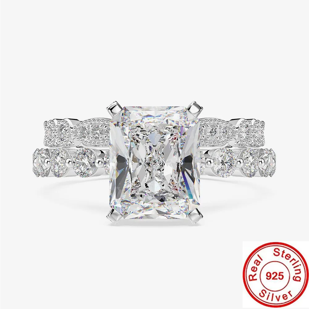 

Vintage Moissanite Diamond Ring Sets 100% Real 925 sterling Silver Engagement Wedding Band Rings For Women Bridal Set Jewelry