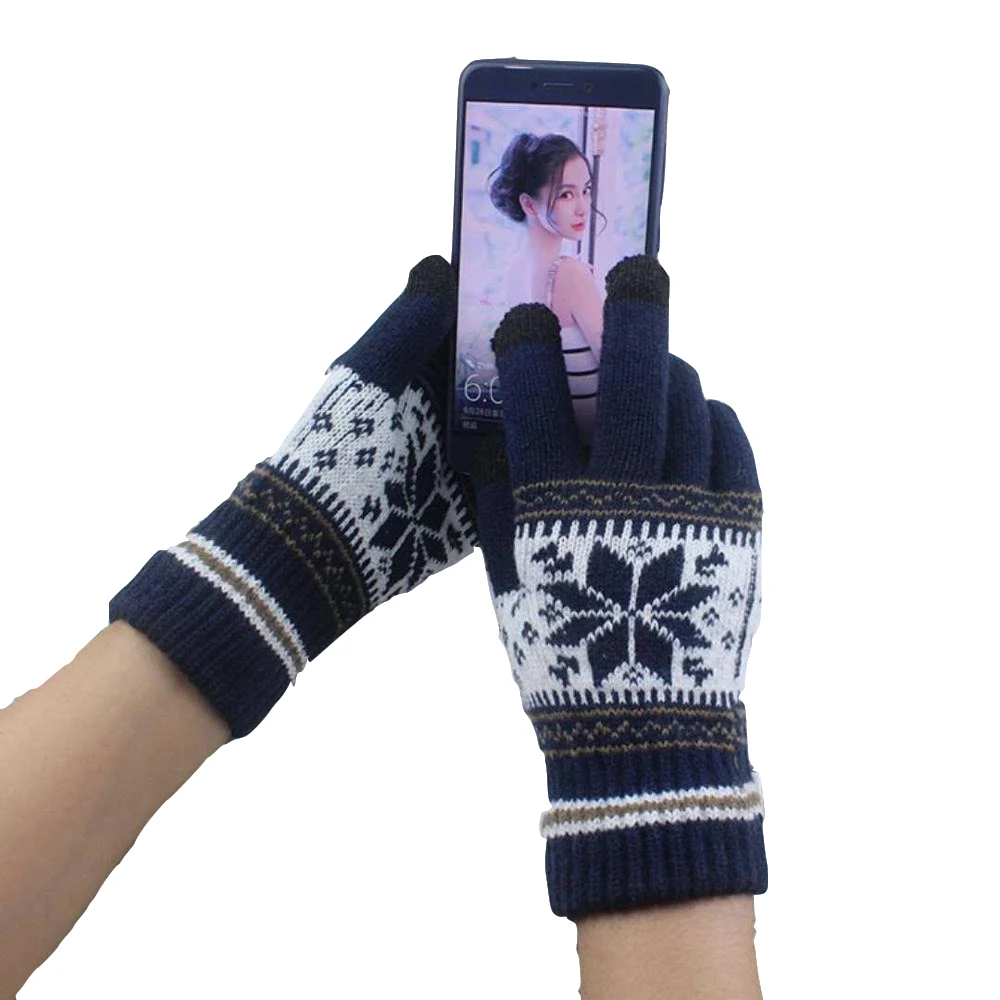 H Лидер продаж Модные Guantes для мужчин и женщин зимние теплые перчатки вязание снежинка шаблон полный палец перчатки и варежки Luvas - Цвет: Type 9