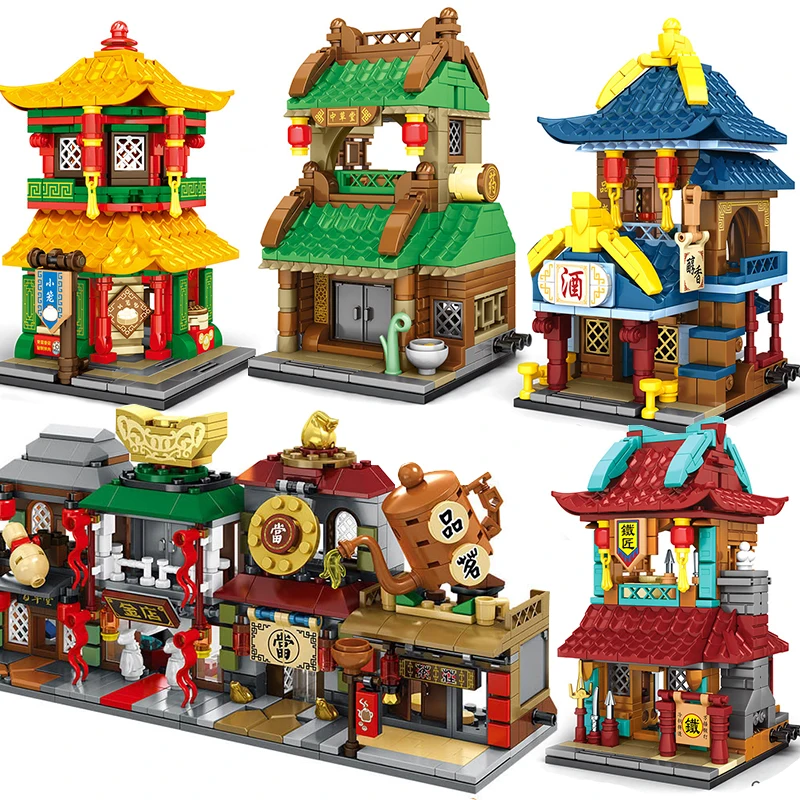 Конструктор Sembo архитектура в стиле китайской улица пищевой магазин ресторан дом