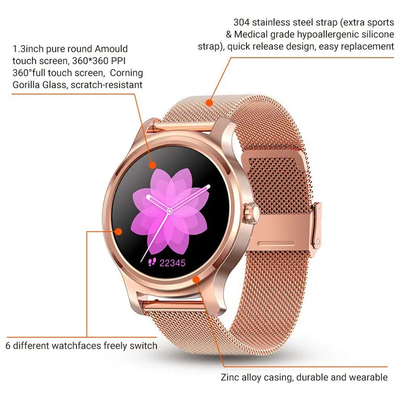 

Smartwatch Women IPS Round Screen Bluetooth Call IP67 Health Motion Pedometer Calendar Weather Smart Watch Message Reminder