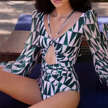 Atacado mulheres de banho uma peça padrão flor manga longa cor sólida moda praia frete grátis para coreia do sul dropship (4)