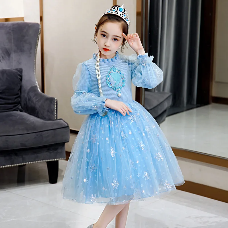 

2022 Dress 2 New Dress For Girls Princess Set Christmas Cosplay Anna Birthday Party Long Sleeve Elza Costume Kids Vestidos