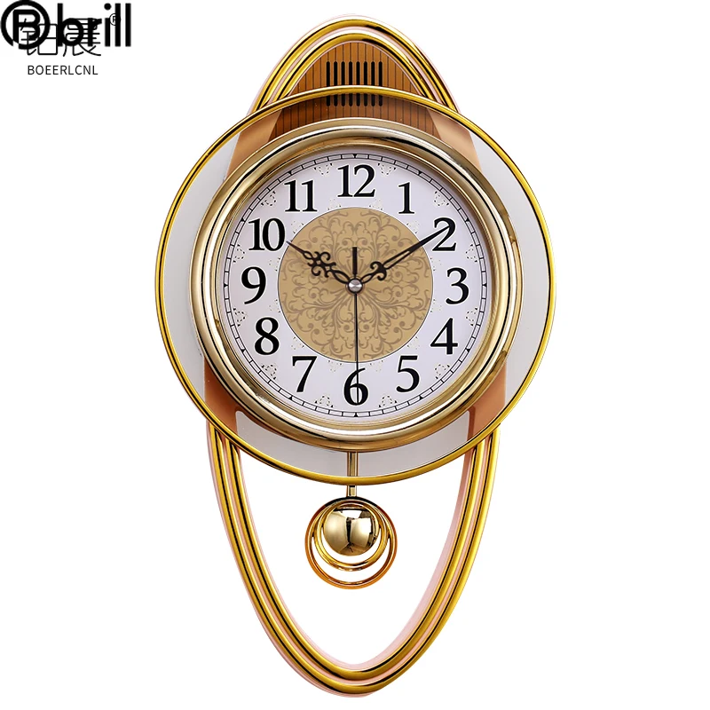 

Gold Luxury Pendulum Clock Wall Home Decor Large Shabby Chic Living Room Bedroom Watch Mechanism Silent Quartz Wall Clocks 50