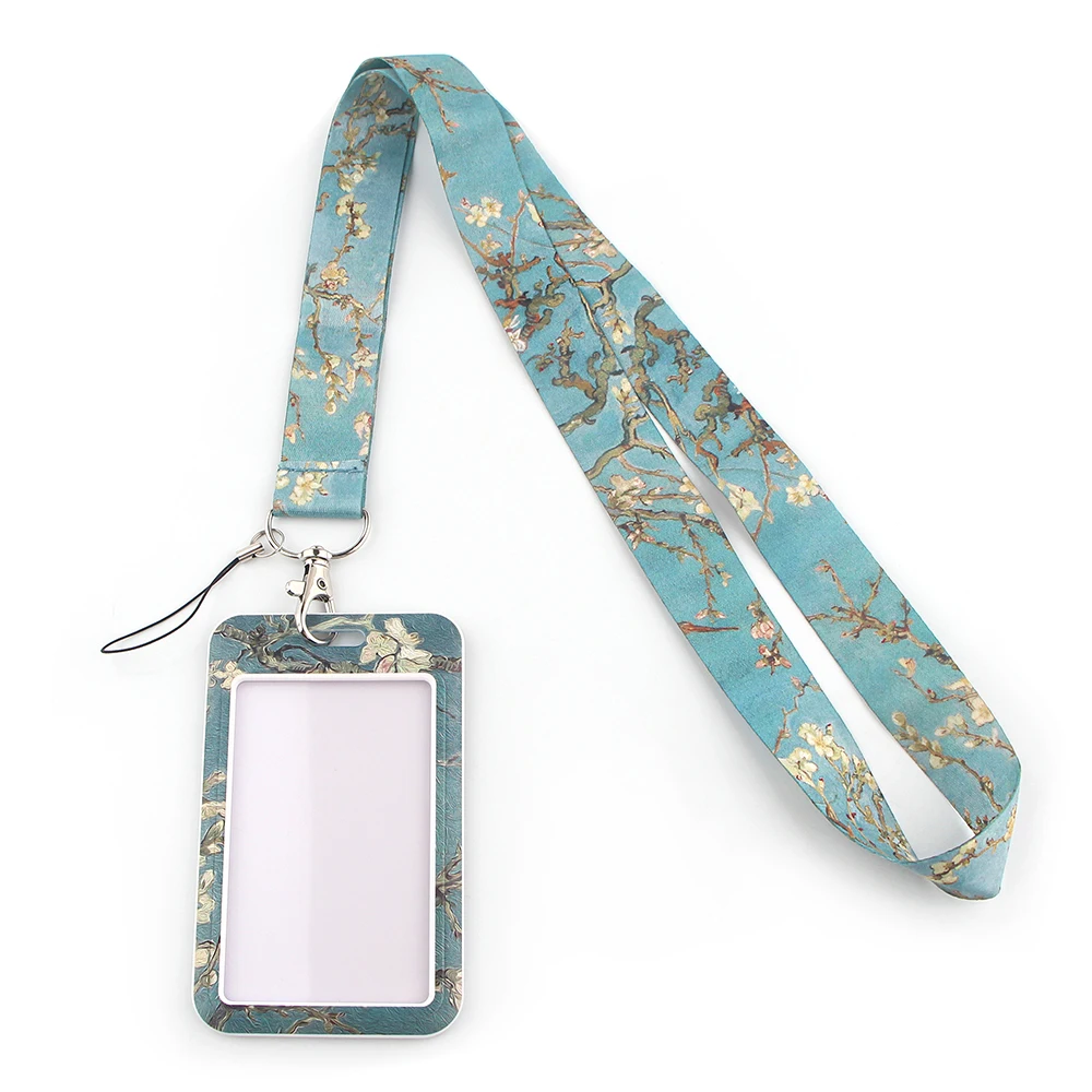 LX478 Van Gogh Card Cover Lanyard Neck Strap Rope For Mobile Cell Phone ID Card Badge Holder With Keychain Keyring