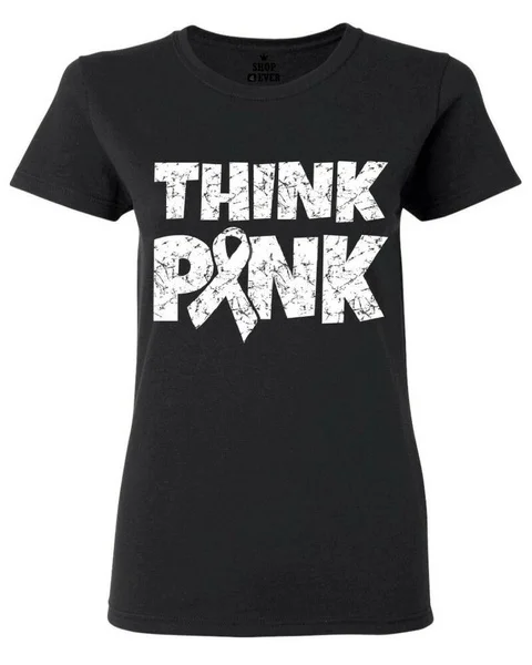 

White Think Pink Women's T-Shirt Pink Ribbon Breast Cancer Awareness Shirts