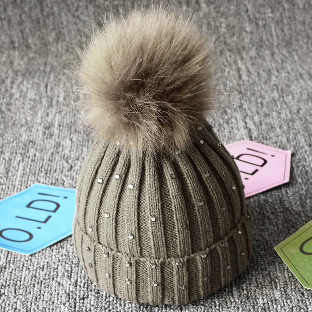 

Шапка для девочек, шапка бини, меховая теплая детская зимняя вязаная шапка с помпоном и блестками