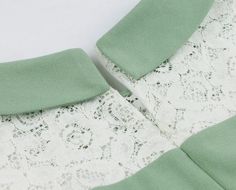 

Elegant Ladies Party dresses Women 3/4 Sleeve White Lace Patchwork peter pan collar New Fashion A Line dress vintage retro robe