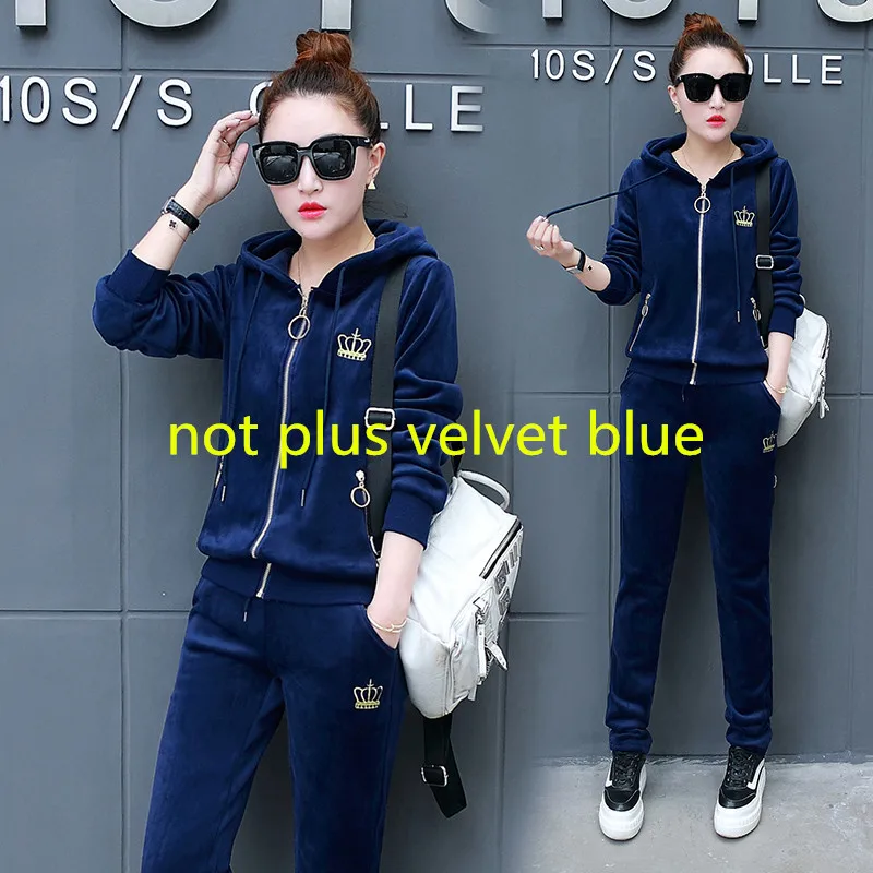 blue 2 Золотой вельветовый спортивный костюм осень и зима плюс бархатные женские комплекты повседневные с капюшоном золотые бархатные женские костюмы спортивный костюм - Цвет: blue 2