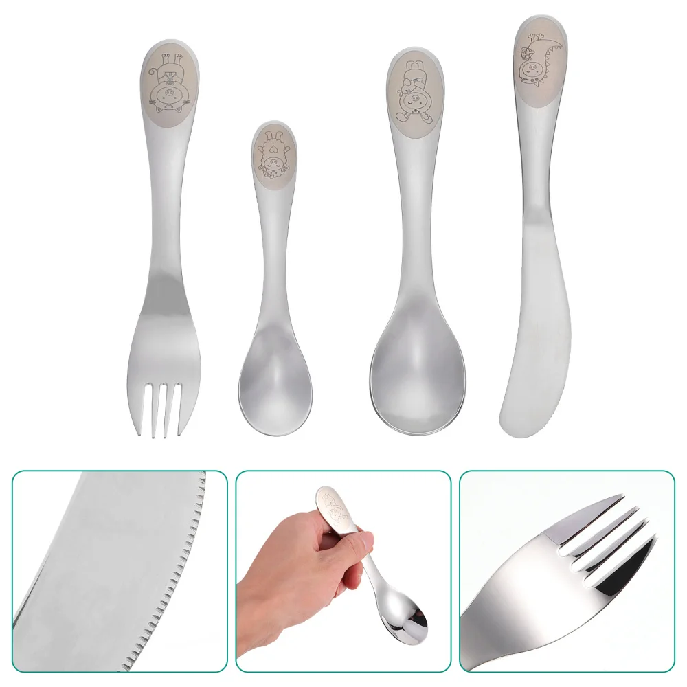 

1Set Stainless Steel Tableware Set Lovely Child Spoon Fork Children Dinner