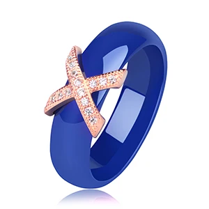 6mm Blue Rose Gold Hot X Крест кольца Синий Розовый керамические здоровые ювелирные изделия для женщин 6 мм Гладкие керамические кольца женский подарок Свадебные ювелирные изделия золото серебро - Цвет основного камня: 6mm Blue Rose Gold