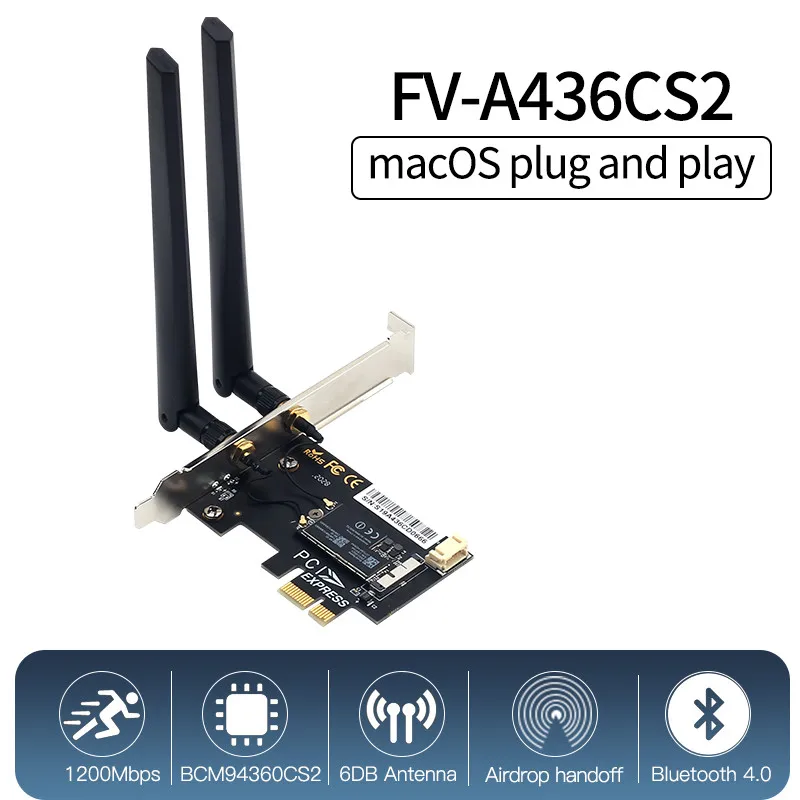 1200 Мбит/с двухдиапазонный BCM94360CS2 Настольный PCIe Wifi адаптер для Hackintosh MacOS Bluetooth 4 0