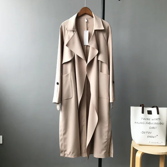 

up-0901r 2020 Spring Chiffon Trench Coat Long Sleeve Women Coat