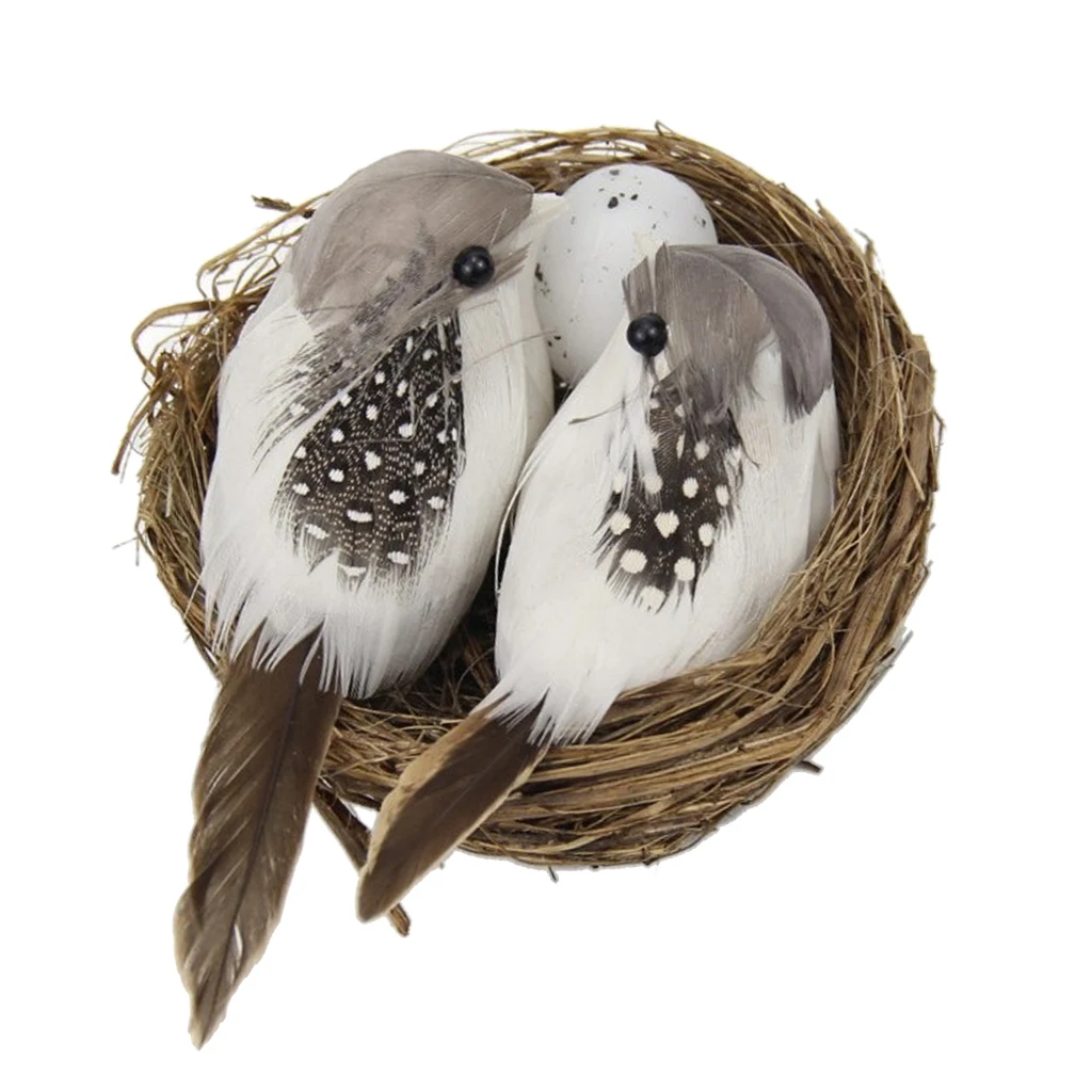 1 Набор реалистичных пернатых птиц с гнездом и птицами Искусственные Птицы для