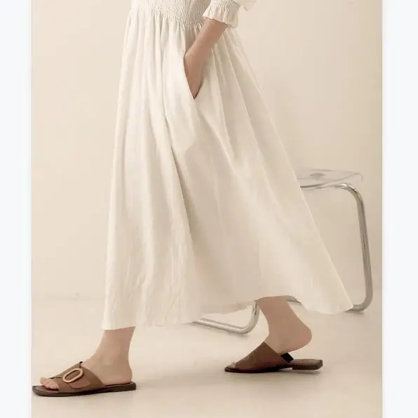 

2021 Korean Loose Full Sleeve Minimalist Women's Long Dress O-neck Casual Clothes Female Ankle Length Dresses Lady