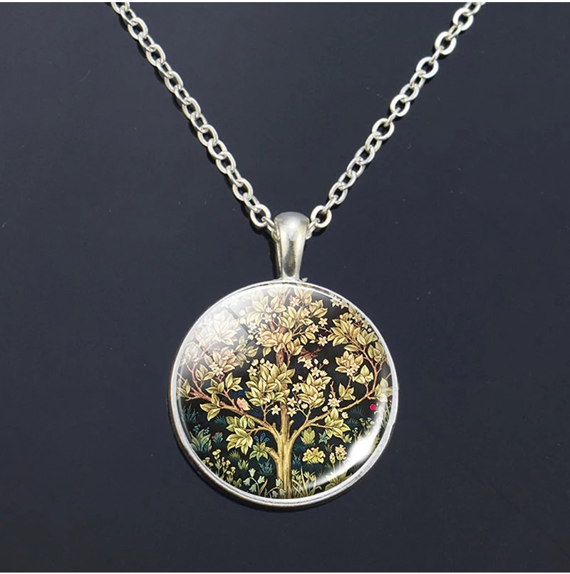 Винтажное ожерелье с изображением дерева жизни Вильям Морриса стеклянная