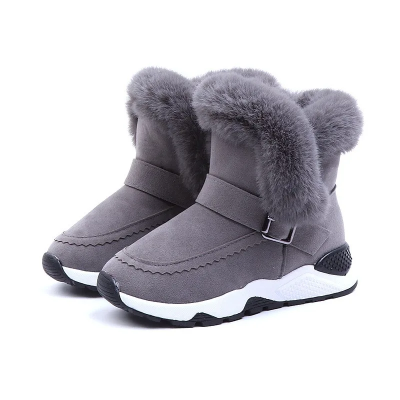 

New Winter Children Shoes PU Leather Warm Plush Girls Boots Waterproof Girls Velvet Cotton Shoes Fashion Kids Short Snow Boots