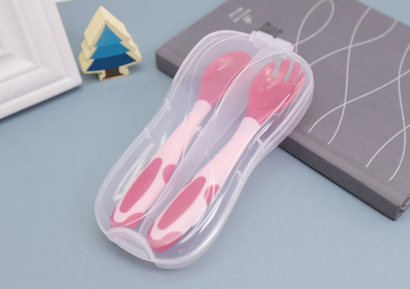 Вилка и ложка для младенцев с прозрачной коробкой хранения|Принадлежности| |