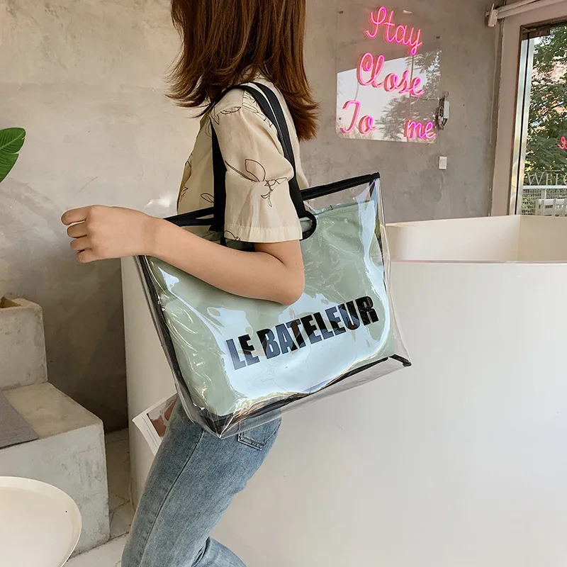 JIULIN Summer Transparent Big Bag Woman 2019 New Korean Fashion Large Capacity Single Shoulder Leisure Handbag Tote | Багаж и сумки