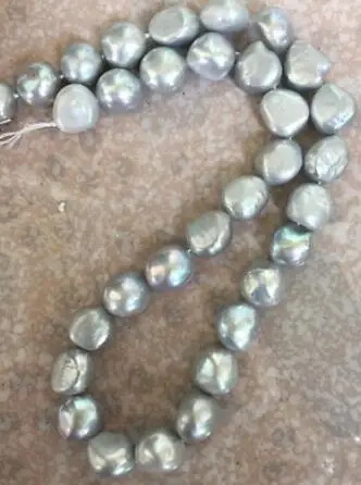 

9-10mm south sea baroque silver grey pearl necklace 18inch 14k