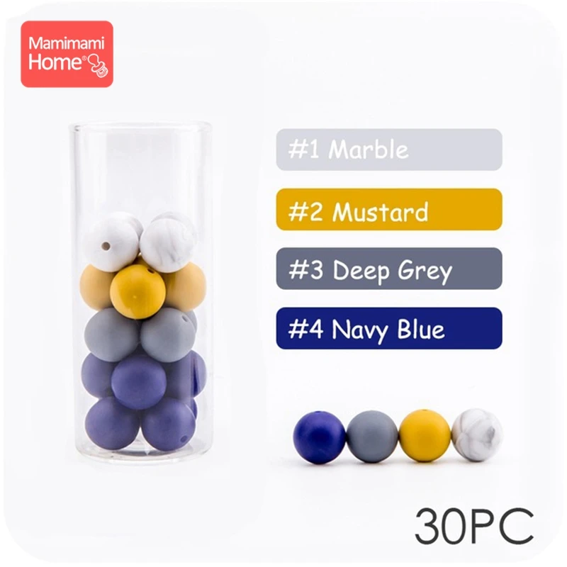 Mustard-Navy Mamihome 30 шт., силиконовые бусины, детский Прорезыватель для зубов, сделай сам, ожерелье для кормления, держатель на цепочке для соски, пищевой силикон, детские товары - Цвет: Mustard-Navy