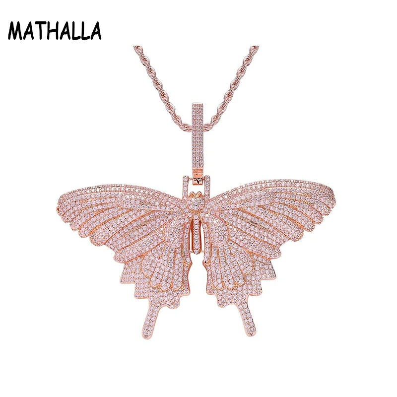 

MATHALLA Fashion Bling Iced Out Big Butterfly Pendant Necklaces Micro Pave AAA Cubic Zircon Charm Hip Hop Necklace for Gifts