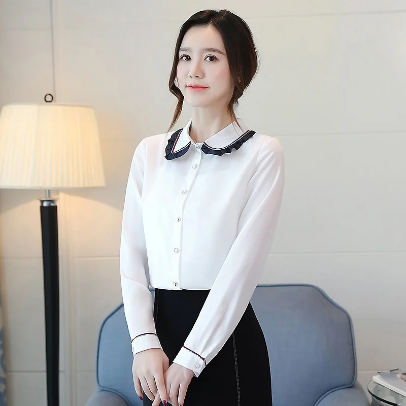 Womens Shirt Long Sleeve Top Female White Chiffon Blouse Blusas Womens Tops and Blouses