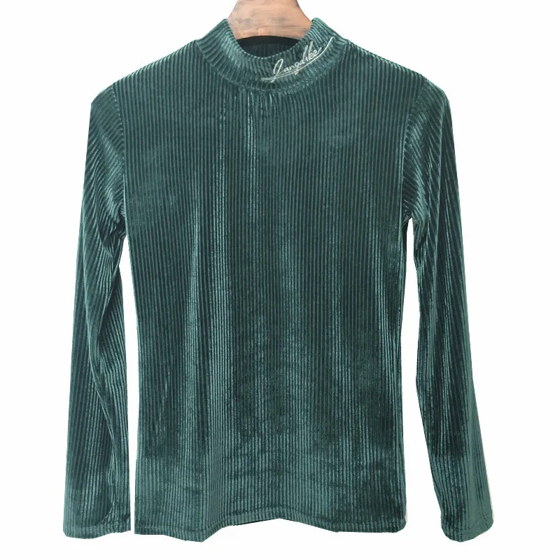 Мужская Золотая Бархатная футболка мужская полосатая рубашка с длинными