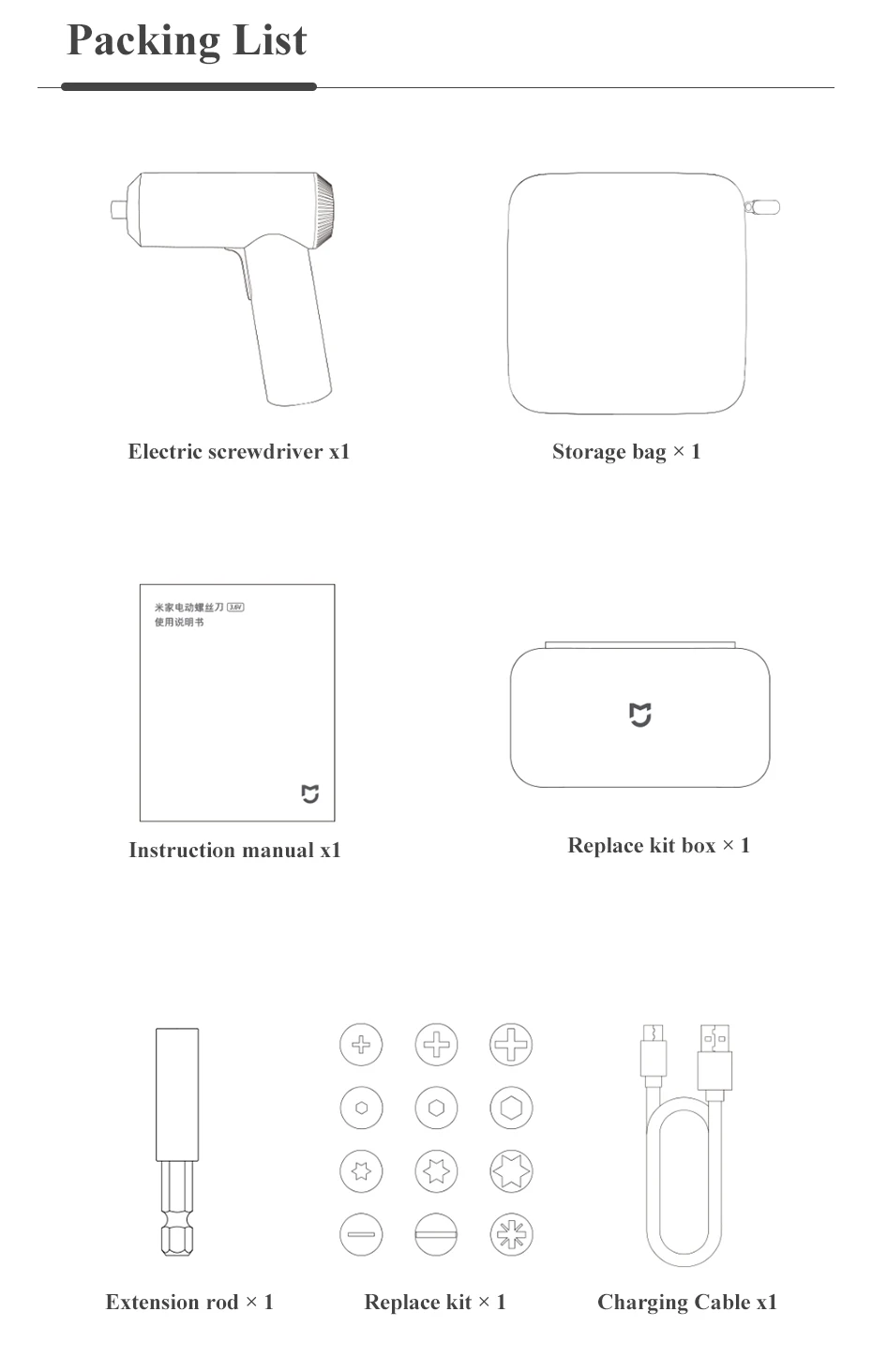 Xiaomi Mijia Беспроводная перезаряжаемая отвертка 3,6 V 2000mAh Li-Ion 5N. m электрическая отвертка с 12 шт S2 Биты для отвертки