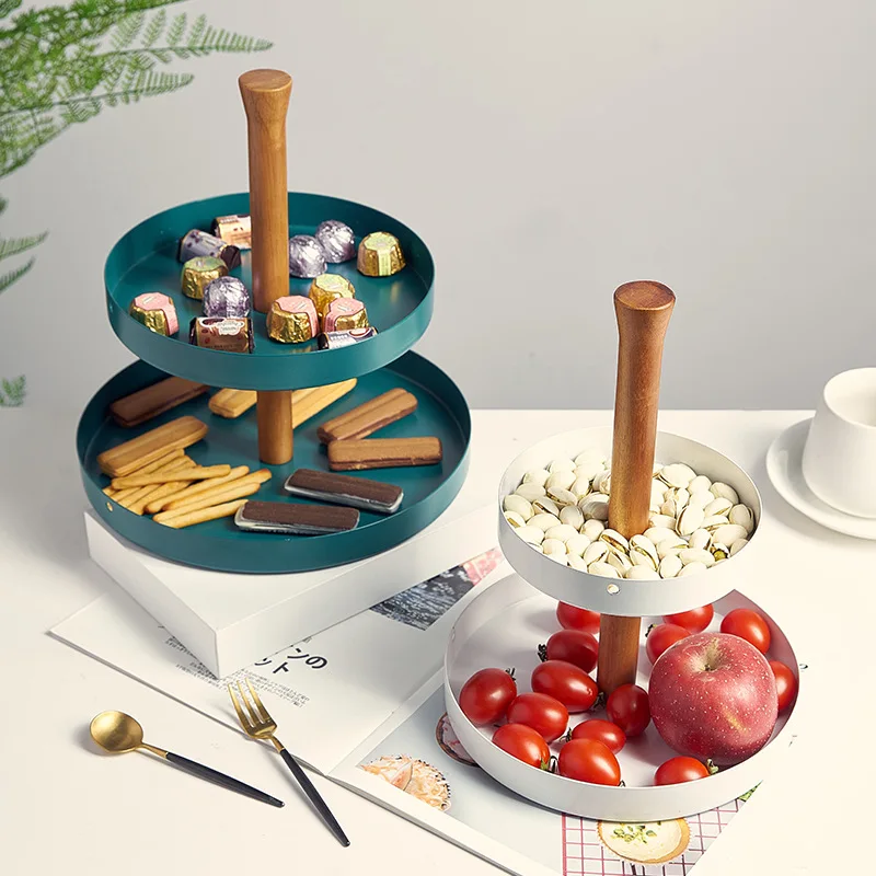 

Modern simple double-layer iron dried fruit tray ins home living room tea table snack storage tray ornaments