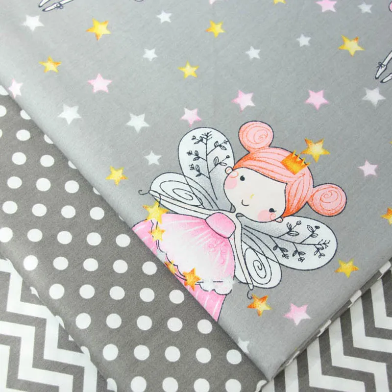 Милая Белая серая ткань в горошек с рисунком ангела звезды и волны 100% хлопок