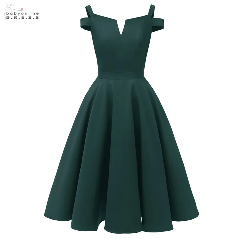 Женское короткое коктейльное платье темно зеленое ДРАПИРОВАННОЕ трапеция с V