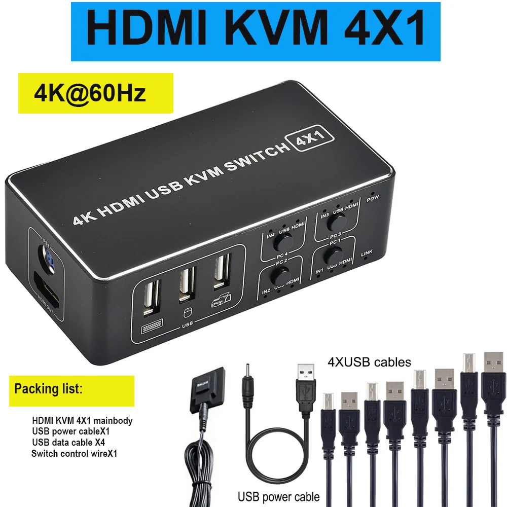 Коммутатор 4K KVM HDMI-совместимый HD USB коммутатор 4-портовый сплиттер 2 порта |