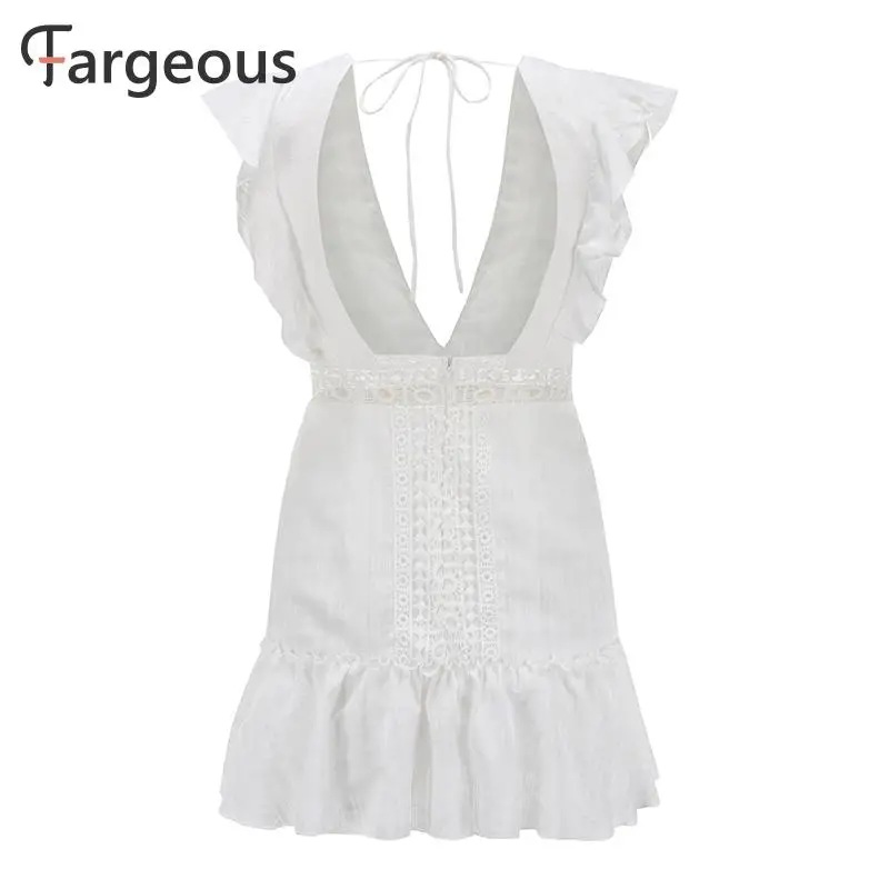 Fargeous женское элегантное белое короткое платье с вышивкой летнее сексуальное кружевное платье с v-образным вырезом на спине женские вечерние платья с высокой талией Vestidos