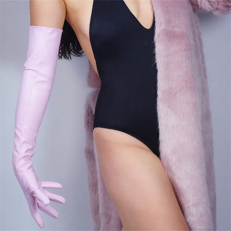 Light Pink 60 см лакированные кожаные Экстра длинные перчатки длинная секция PU эмуляция кожа зеркало яркий белый сенсорный экран женские перчатки WPU37-60 - Цвет: Light Pink