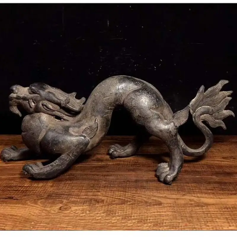

12" old China antique Pure copper Gulong statue