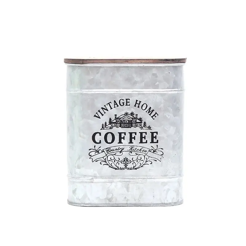 coffee Винтажная металлическая квадратная жестяная коробка для хранения конфет с деревянной крышкой банки кофе, чай, сахар приправа чехол для ювелирных изделий - Цвет: coffee