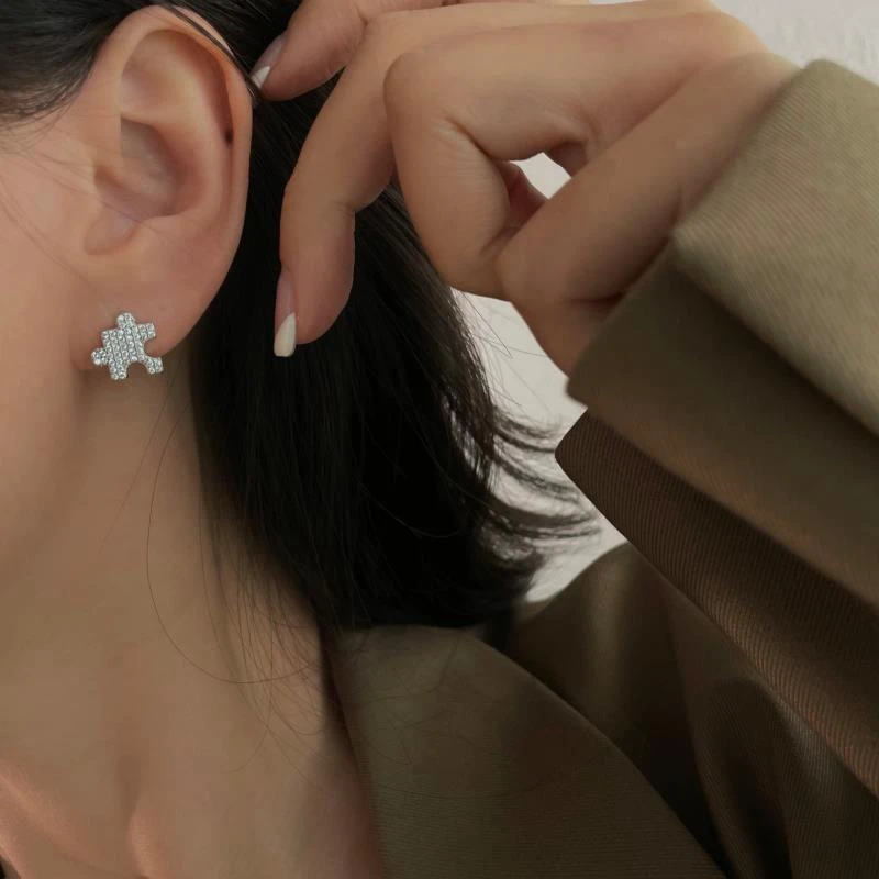 

Crystal CZ Puzzle Piece Stud Earrings 925 Sterling Silver Austim Awareness Jewelry Gift for boucle oreille femme