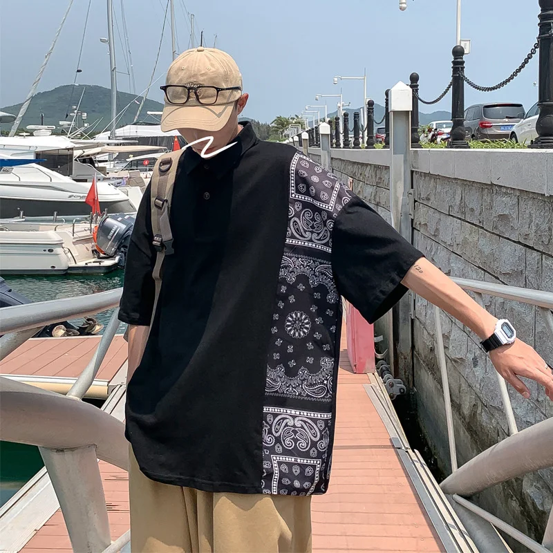 Футболка-поло мужская с коротким рукавом модная свободная футболка принтом