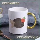 Кружка Керамическая для мальчика, с забавным ежиком, яблоком, белая фарфоровая кружка для дома и офиса, для молока, пива, кофе, чашка с цветным принтом, KTDW-069