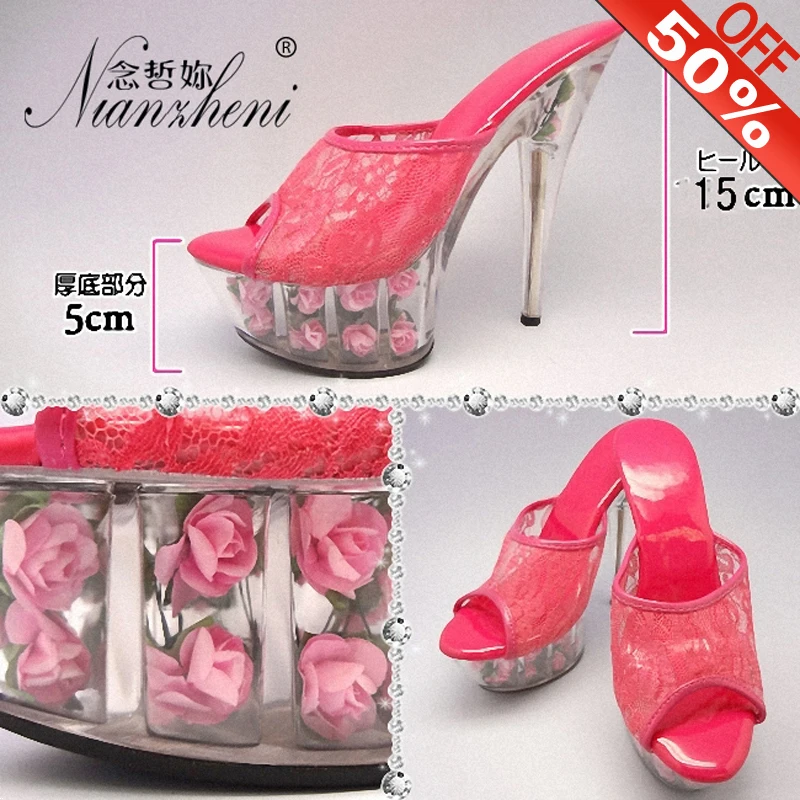 

6 Inches Sxey lace High heels Nightclub Stage Show Pole dance shoes Models Party Stripper heels Slippers Mature Flower Sweet